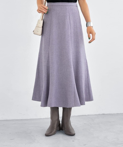 STYLE DELI（スタイルデリ）の「【Made in JAPAN】柄ウール調裾フレアマーメイドスカート（スカート・レディース・ダークブラウン/ベージュ/パープル系・SMALL/MEDIUM）」の3枚目の写真