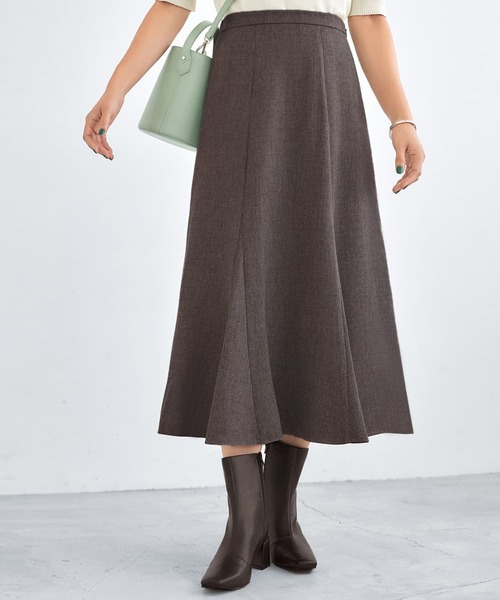 STYLE DELI（スタイルデリ）の「【Made in JAPAN】柄ウール調裾フレアマーメイドスカート（スカート・レディース・ダークブラウン/ベージュ/パープル系・SMALL/MEDIUM）」の2枚目の写真