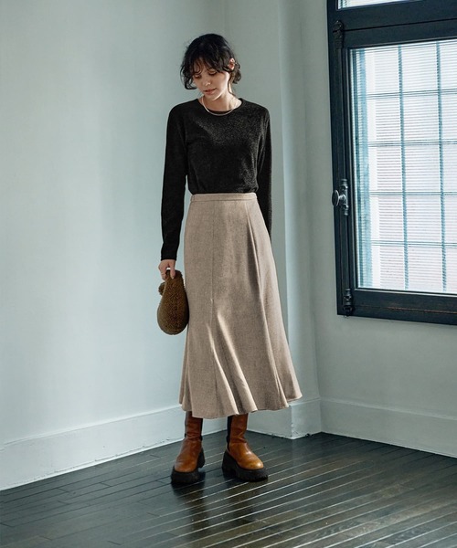 STYLE DELI（スタイルデリ）の「【Made in JAPAN】柄ウール調裾フレアマーメイドスカート（スカート・レディース・ダークブラウン/ベージュ/パープル系・SMALL/MEDIUM）」の15枚目の写真