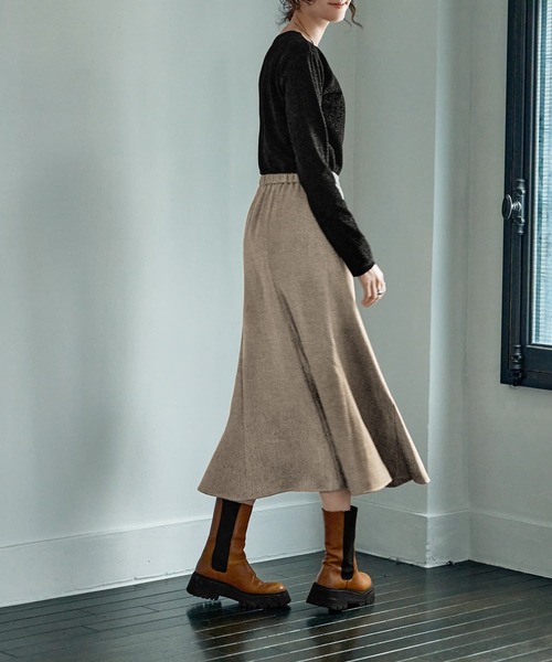 STYLE DELI（スタイルデリ）の「【Made in JAPAN】柄ウール調裾フレアマーメイドスカート（スカート・レディース・ダークブラウン/ベージュ/パープル系・SMALL/MEDIUM）」の16枚目の写真