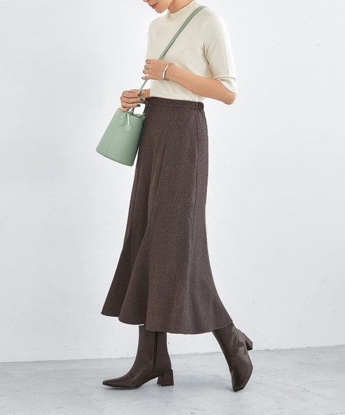 STYLE DELI（スタイルデリ）の「【Made in JAPAN】柄ウール調裾フレアマーメイドスカート（スカート・レディース・ダークブラウン/ベージュ/パープル系・SMALL/MEDIUM）」の8枚目の写真