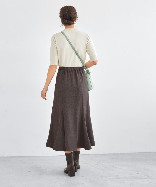 STYLE DELI（スタイルデリ）の「【Made in JAPAN】柄ウール調裾フレアマーメイドスカート（スカート・レディース・ダークブラウン/ベージュ/パープル系・SMALL/MEDIUM）」の9枚目の写真