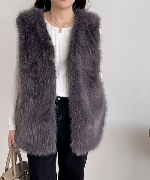 BANNER SELECT（バナーセレクト）の「ボリュームファーベスト（ベスト・レディース・ベージュ/ブラウン/グレー・FREE）」の4枚目の写真