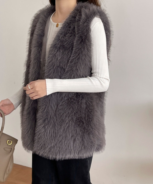 BANNER SELECT（バナーセレクト）の「ボリュームファーベスト（ベスト・レディース・ベージュ/ブラウン/グレー・FREE）」の5枚目の写真