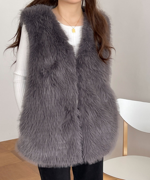 BANNER SELECT（バナーセレクト）の「ボリュームファーベスト（ベスト・レディース・ベージュ/ブラウン/グレー・FREE）」の8枚目の写真