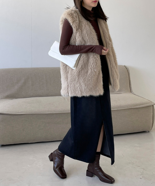 BANNER SELECT（バナーセレクト）の「ボリュームファーベスト（ベスト・レディース・ベージュ/ブラウン/グレー・FREE）」の9枚目の写真