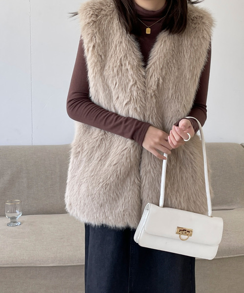 BANNER SELECT（バナーセレクト）の「ボリュームファーベスト（ベスト・レディース・ベージュ/ブラウン/グレー・FREE）」の13枚目の写真