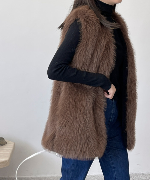 BANNER SELECT（バナーセレクト）の「ボリュームファーベスト（ベスト・レディース・ベージュ/ブラウン/グレー・FREE）」の15枚目の写真