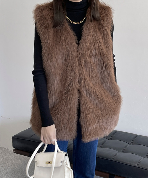 BANNER SELECT（バナーセレクト）の「ボリュームファーベスト（ベスト・レディース・ベージュ/ブラウン/グレー・FREE）」の18枚目の写真