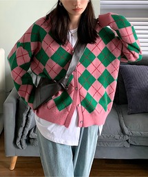 アーガイル ニット カーディガン
