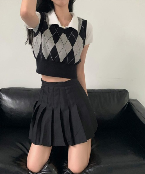 shopnikoniko（ショップニコニコ）の「アーガイルチェック柄 ニットベスト（ベスト・レディース・チェック・フリー）」の5枚目の写真