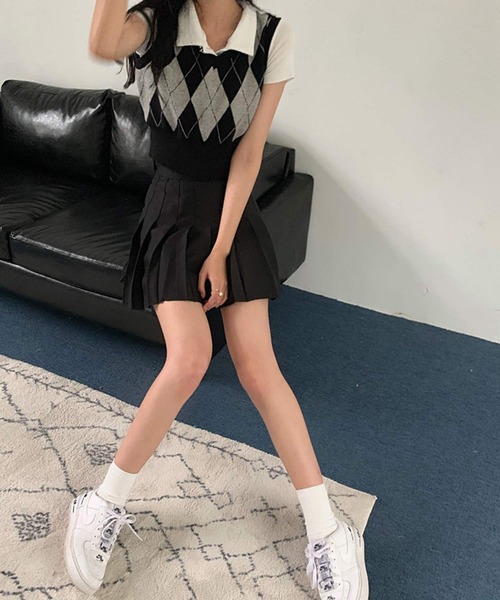 shopnikoniko（ショップニコニコ）の「アーガイルチェック柄 ニットベスト（ベスト・レディース・チェック・フリー）」の4枚目の写真