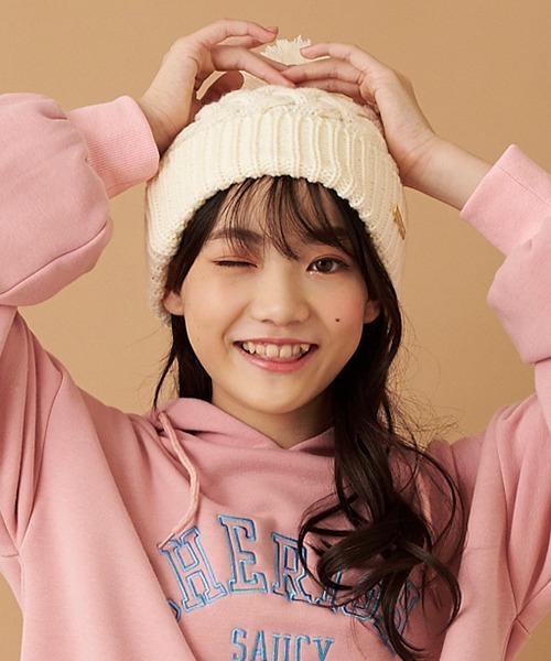 by LOVEiT（バイラビット）の「ケーブル編みニット帽（ニットキャップ/ビーニー・キッズ・モカ/ベージュ/アイボリー・FREE）」の2枚目の写真