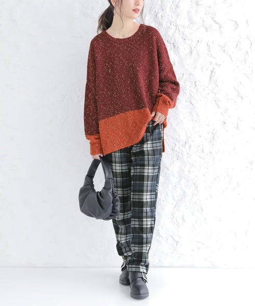 osharewalker（オシャレウォーカー）の「【廃盤】『配色ミックスヤーンニット』（ニット/セーター・レディース・ベージュ/ボルドー/ダークグリーン/グレイッシュブルー・FREE）」の5枚目の写真