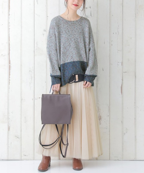 osharewalker（オシャレウォーカー）の「【廃盤】『配色ミックスヤーンニット』（ニット/セーター・レディース・ベージュ/ボルドー/ダークグリーン/グレイッシュブルー・FREE）」の6枚目の写真