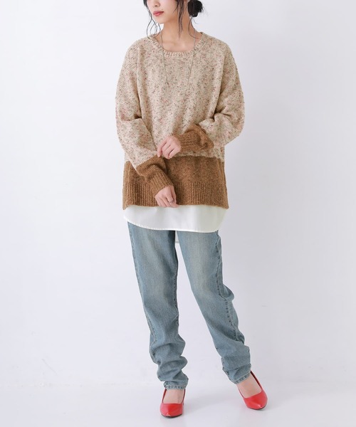 osharewalker（オシャレウォーカー）の「【廃盤】『配色ミックスヤーンニット』（ニット/セーター・レディース・ベージュ/ボルドー/ダークグリーン/グレイッシュブルー・FREE）」の14枚目の写真