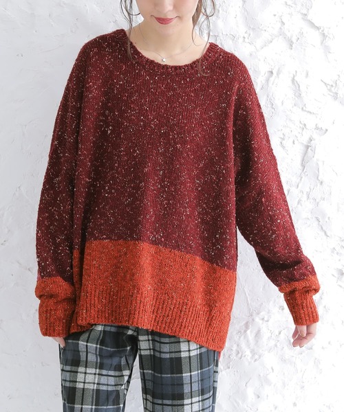 osharewalker（オシャレウォーカー）の「【廃盤】『配色ミックスヤーンニット』（ニット/セーター・レディース・ベージュ/ボルドー/ダークグリーン/グレイッシュブルー・FREE）」の11枚目の写真