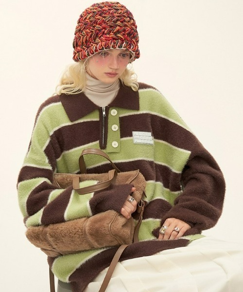 MAMC（エムエーエムシー）の「A'GEM/9 × .kom『MAMC/エムエーエムエーシー』ボーダーカラーニット（ニット/セーター・メンズ・ブルー/ブラウン・L）」の4枚目の写真