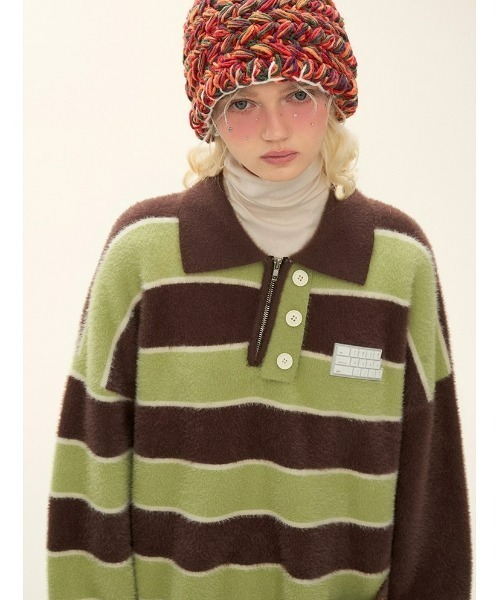 MAMC（エムエーエムシー）の「A'GEM/9 × .kom『MAMC/エムエーエムエーシー』ボーダーカラーニット（ニット/セーター・メンズ・ブルー/ブラウン・L）」の3枚目の写真