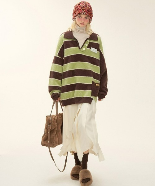 MAMC（エムエーエムシー）の「A'GEM/9 × .kom『MAMC/エムエーエムエーシー』ボーダーカラーニット（ニット/セーター・メンズ・ブルー/ブラウン・L）」の6枚目の写真