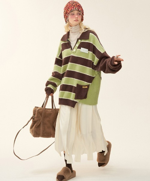 MAMC（エムエーエムシー）の「A'GEM/9 × .kom『MAMC/エムエーエムエーシー』ボーダーカラーニット（ニット/セーター・メンズ・ブルー/ブラウン・L）」の7枚目の写真