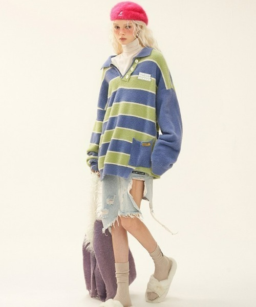 MAMC（エムエーエムシー）の「A'GEM/9 × .kom『MAMC/エムエーエムエーシー』ボーダーカラーニット（ニット/セーター・メンズ・ブルー/ブラウン・L）」の14枚目の写真