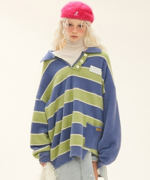 MAMC（エムエーエムシー）の「A'GEM/9 × .kom『MAMC/エムエーエムエーシー』ボーダーカラーニット（ニット/セーター・メンズ・ブルー/ブラウン・L）」の12枚目の写真