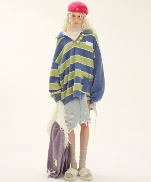 MAMC（エムエーエムシー）の「A'GEM/9 × .kom『MAMC/エムエーエムエーシー』ボーダーカラーニット（ニット/セーター・メンズ・ブルー/ブラウン・L）」の15枚目の写真