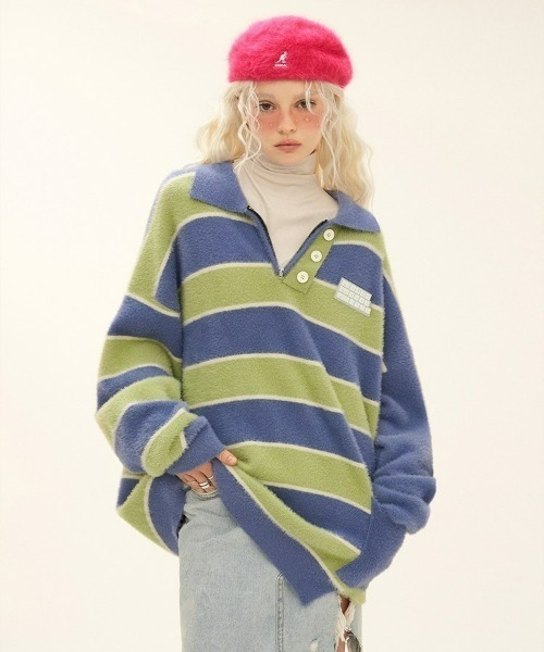 MAMC（エムエーエムシー）の「A'GEM/9 × .kom『MAMC/エムエーエムエーシー』ボーダーカラーニット（ニット/セーター・メンズ・ブルー/ブラウン・L）」の13枚目の写真