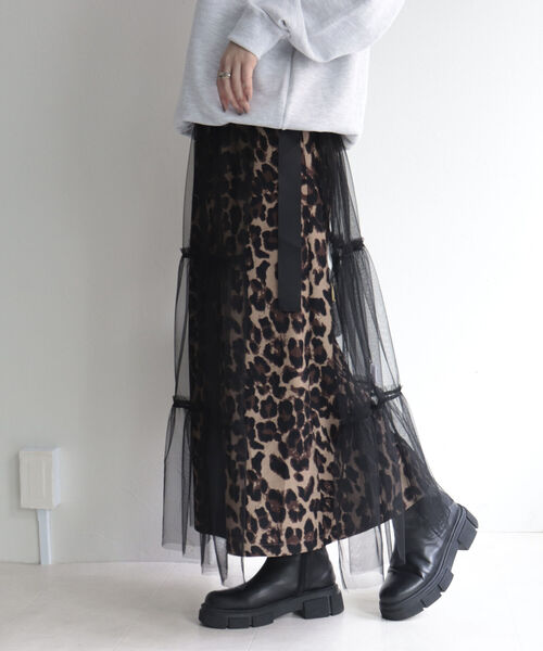 fredy emue（フレディエミュ）の「【3WAY】レオパード＋チュールレイヤードスカート（スカート・レディース・ブラック系その他/ベージュ系その他・38/36）」の7枚目の写真
