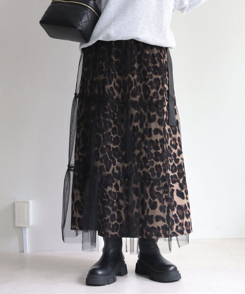 fredy emue（フレディエミュ）の「【3WAY】レオパード＋チュールレイヤードスカート（スカート・レディース・ブラック系その他/ベージュ系その他・38/36）」の8枚目の写真