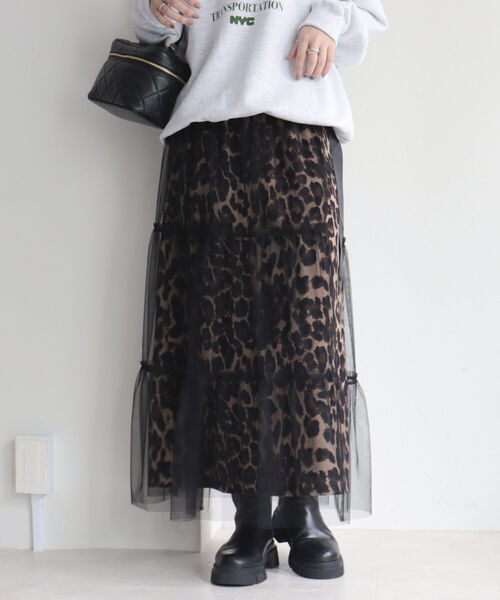 fredy emue（フレディエミュ）の「【3WAY】レオパード＋チュールレイヤードスカート（スカート・レディース・ブラック系その他/ベージュ系その他・38/36）」の9枚目の写真