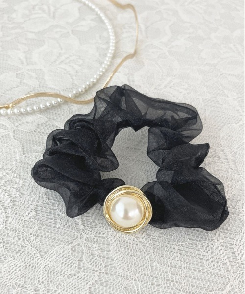 apres jour（アプレジュール）の「【apres jour×ARIAZ】シアーパールシュシュ（シュシュ・レディース・ブラック/オフホワイト・FREE）」の6枚目の写真