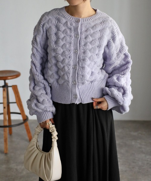 Yucca（ユッカ）の「モコモコショート丈ニットカーディガン（カーディガン/ボレロ・レディース・ラベンダー/チャコールグレー/オフホワイト・MEDIUM）」の3枚目の写真