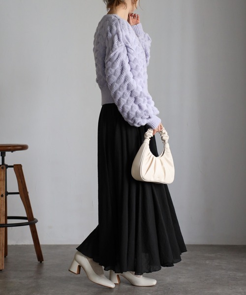 Yucca（ユッカ）の「モコモコショート丈ニットカーディガン（カーディガン/ボレロ・レディース・ラベンダー/チャコールグレー/オフホワイト・MEDIUM）」の9枚目の写真