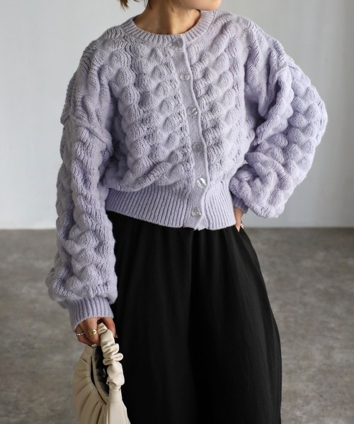 Yucca（ユッカ）の「モコモコショート丈ニットカーディガン（カーディガン/ボレロ・レディース・ラベンダー/チャコールグレー/オフホワイト・MEDIUM）」の11枚目の写真
