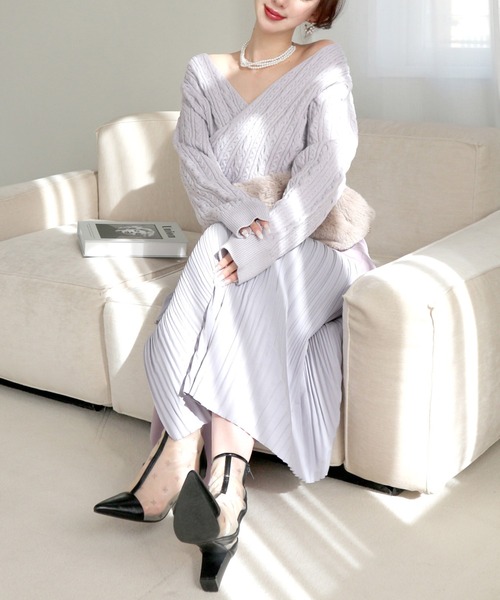 ROYAL PARTY（ロイヤルパーティー）の「ランダムラッフルフレアスカート（スカート・レディース・パープル/ブラック/オフホワイト・FREE）」の4枚目の写真