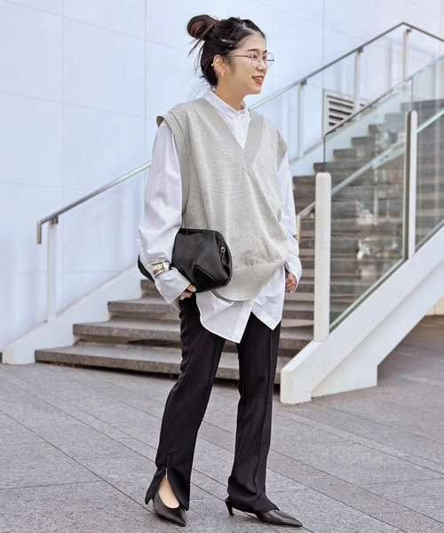 CINOH(チノ)の「【CINOH / チノ】Vネックベスト(ニット/セーター・レディース・ライトグレー/ベージュ・FREE)」の9枚目の写真