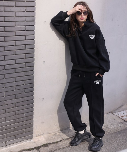 LAFFMO（ラフモ）の「オーバーサイズスウェットセットアップ（セットアップ・レディース・グレー/ブラック・FREE）」の5枚目の写真