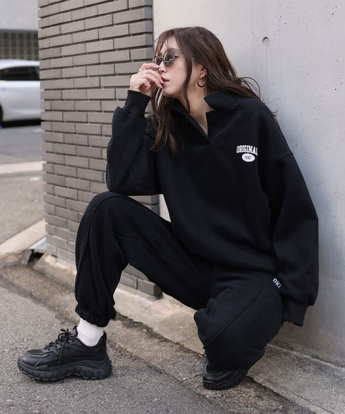 LAFFMO（ラフモ）の「オーバーサイズスウェットセットアップ（セットアップ・レディース・グレー/ブラック・FREE）」の6枚目の写真