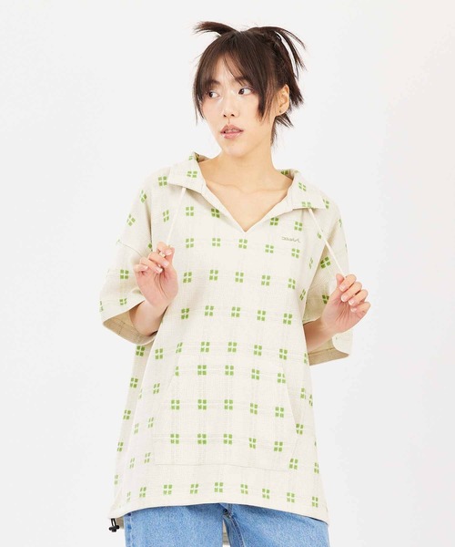 X-girl(エックスガール)の「PLAID WAFFLE TUNIC TOP(シャツ/ブラウス・レディース・グレー/ホワイト/ベージュ・S/M)」の3枚目の写真