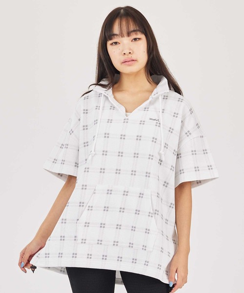 X-girl(エックスガール)の「PLAID WAFFLE TUNIC TOP(シャツ/ブラウス・レディース・グレー/ホワイト/ベージュ・S/M)」の2枚目の写真