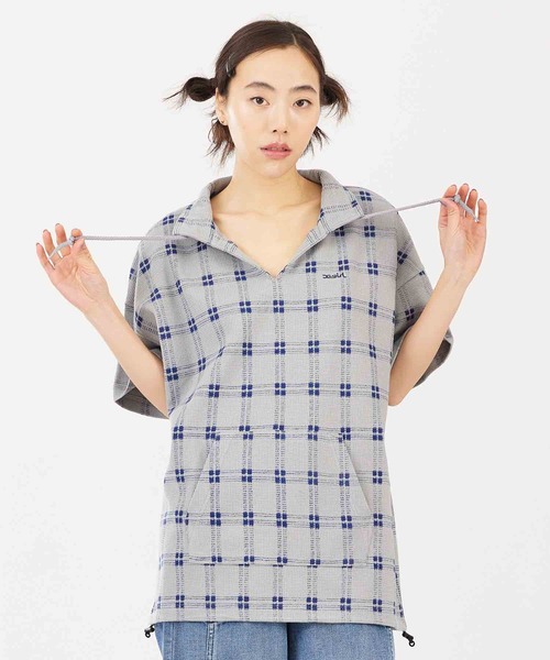 X-girl(エックスガール)の「PLAID WAFFLE TUNIC TOP(シャツ/ブラウス・レディース・グレー/ホワイト/ベージュ・S/M)」の16枚目の写真