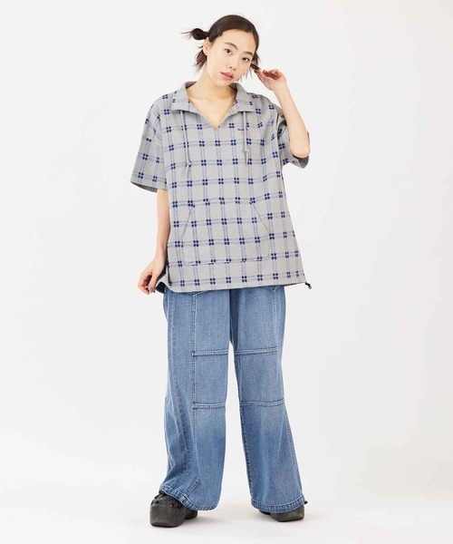 X-girl(エックスガール)の「PLAID WAFFLE TUNIC TOP(シャツ/ブラウス・レディース・グレー/ホワイト/ベージュ・S/M)」の5枚目の写真