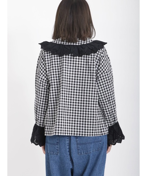 Samansa Mos2（サマンサ モスモス）の「ギンガムチェックスカラップレースブラウス（シャツ/ブラウス・レディース・チャコール・ﾌﾘ-）」の6枚目の写真