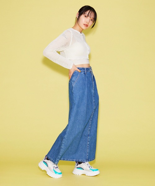 FOREVER 21(フォーエバー トゥエンティーワン)の「【VINTAGE】デニムロングスカート(デニムスカート・レディース・ブラック/ライトインディゴブルー・MEDIUM/SMALL)」の8枚目の写真