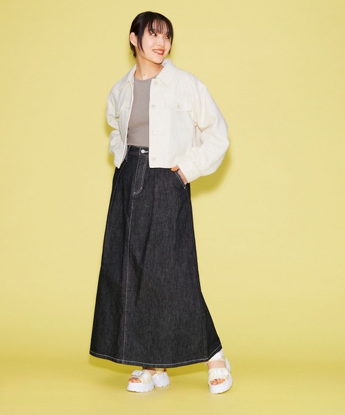 FOREVER 21(フォーエバー トゥエンティーワン)の「【VINTAGE】デニムロングスカート(デニムスカート・レディース・ブラック/ライトインディゴブルー・MEDIUM/SMALL)」の3枚目の写真