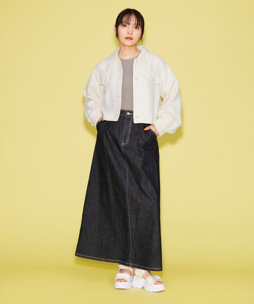 FOREVER 21(フォーエバー トゥエンティーワン)の「【VINTAGE】デニムロングスカート(デニムスカート・レディース・ブラック/ライトインディゴブルー・MEDIUM/SMALL)」の4枚目の写真