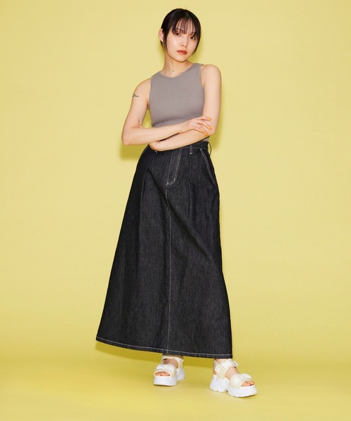 FOREVER 21(フォーエバー トゥエンティーワン)の「【VINTAGE】デニムロングスカート(デニムスカート・レディース・ブラック/ライトインディゴブルー・MEDIUM/SMALL)」の6枚目の写真