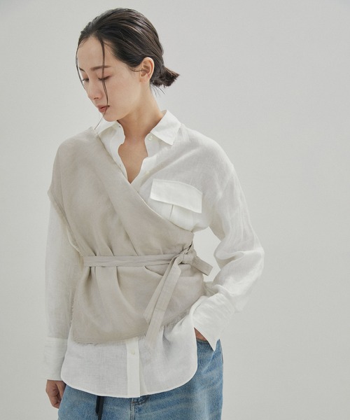 SALON adam et rope'（サロン アダム エ ロペ）の「【洗える】ノルマンディリネンマルチウェイカーチフ/麻（ストール/ショール・レディース・ホワイト/ダークブラウン/ピンク/グレー系その他・FREE）」の3枚目の写真